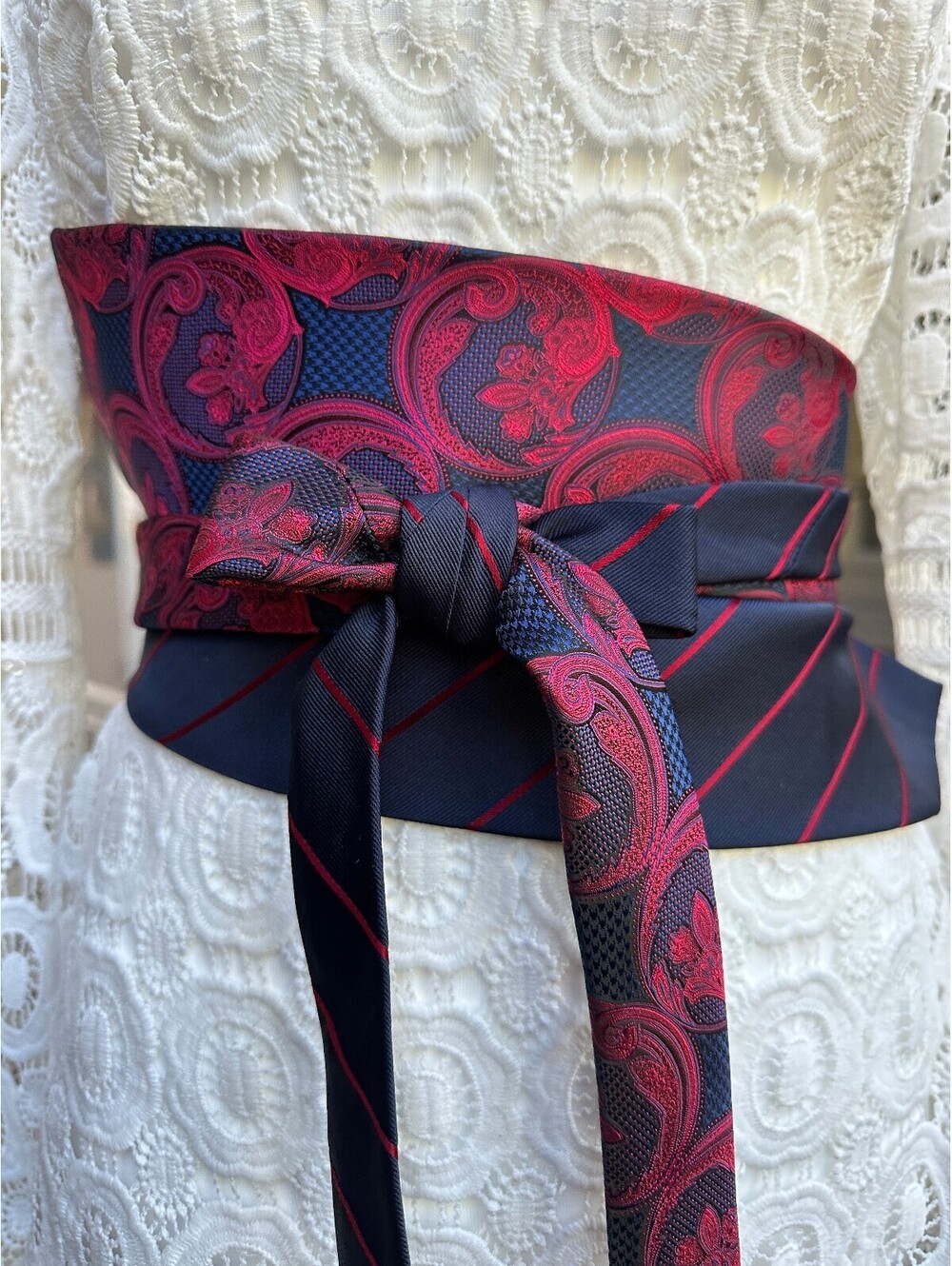 Upcycled Silk Obi Wrap Belt | Corset Waist Belt | OOAK | OS | Floral & Stripes